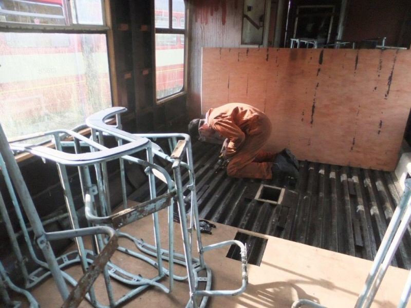 Class 100 grinding a hole in the floor